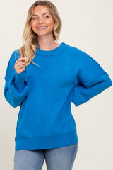 Blue Oversized Basic Drop Shoulder Sweater