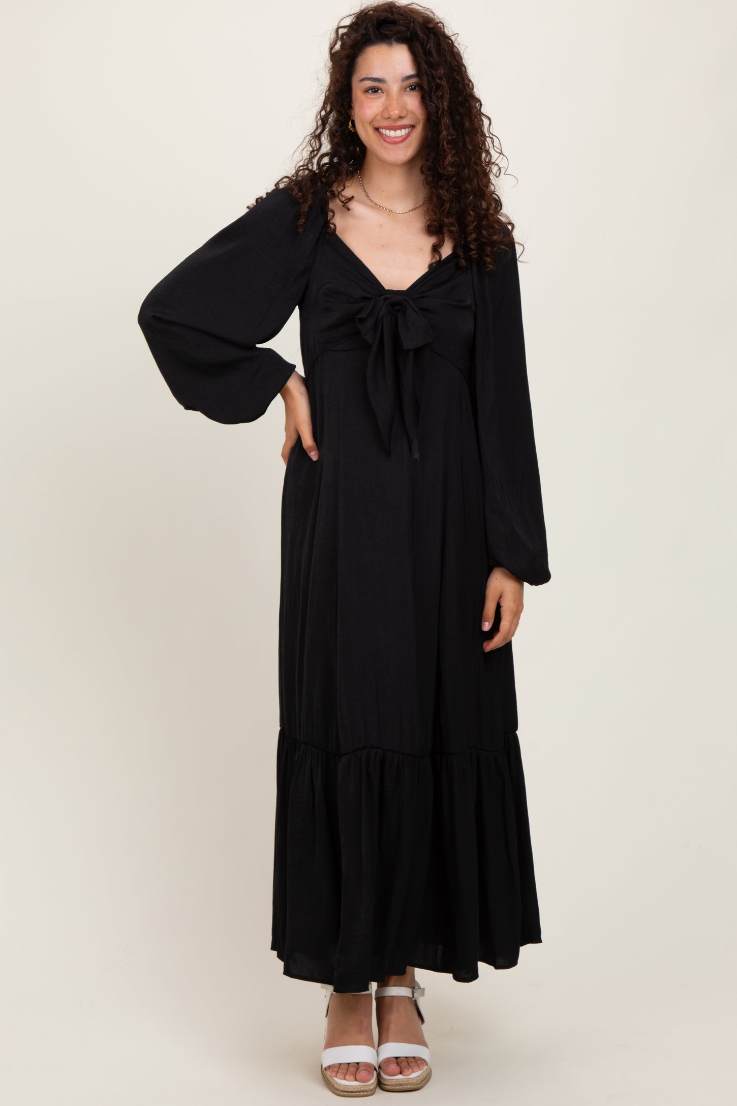 Black Bow Satin Maxi Dress