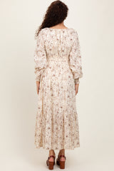 Cream Raglan Sleeve Floral Button Maxi Dress