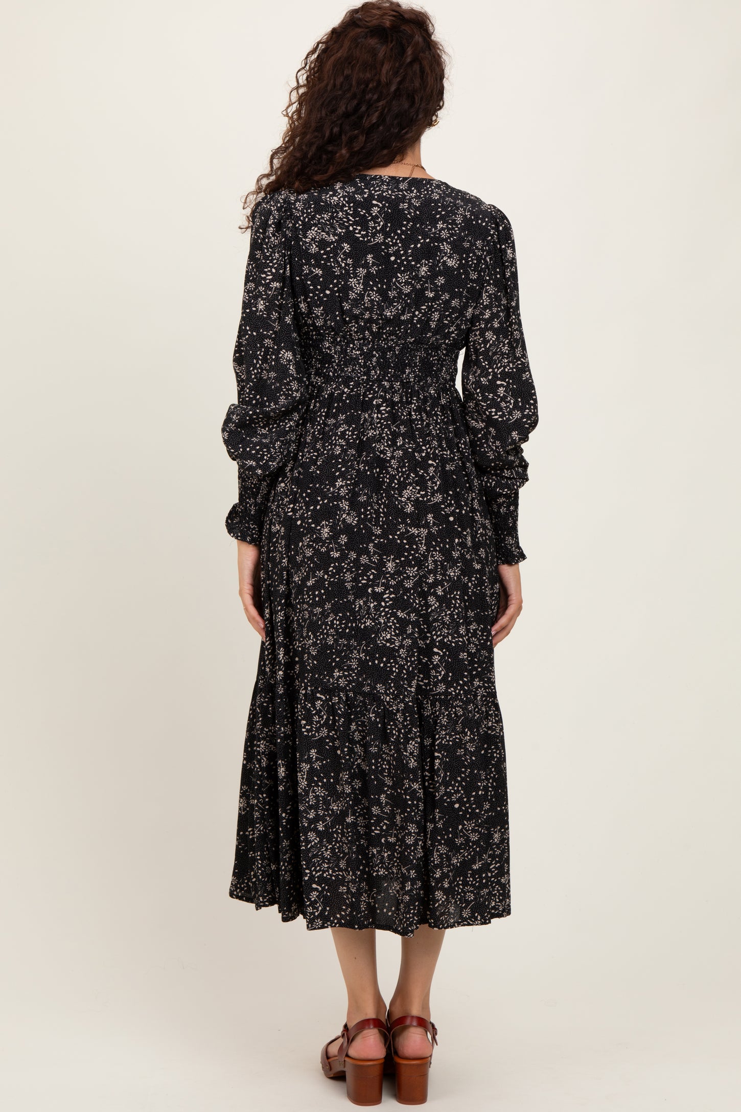 Black Floral Button Maxi Dress