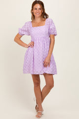 Lavender Smocked Back Textured Babydoll Mini Dress