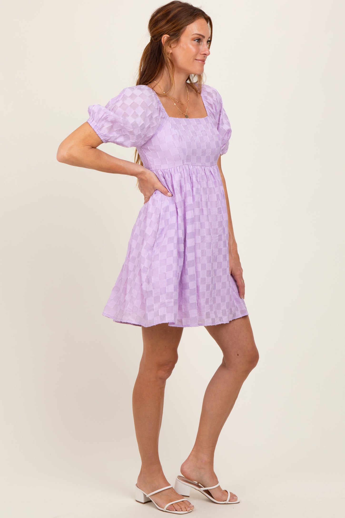 Lavender Smocked Back Textured Babydoll Mini Dress