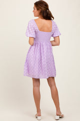 Lavender Smocked Back Textured Babydoll Mini Dress