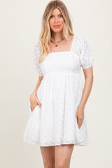 White Smocked Back Textured Babydoll Maternity Mini Dress