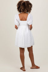 White Smocked Back Textured Babydoll Maternity Mini Dress