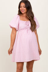 Pink Textured Bubble Sleeve Maternity Mini Dress