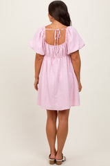 Pink Textured Bubble Sleeve Maternity Mini Dress