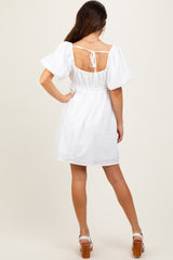 White Textured Bubble Sleeve Maternity Mini Dress