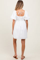 White Textured Bubble Sleeve Maternity Mini Dress