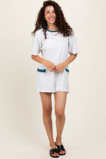 Heather Grey Cotton Terry Contrast Band Short Romper