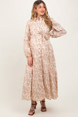 Mocha Cotton Toile Print Button Down Maternity Maxi Dress