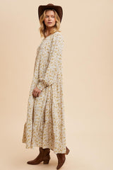 Yellow Printed Tiered Maxi Dress