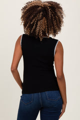 Black Ribbed Contrast Embroidered Sleeveless Maternity Top