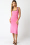 Pink Knit Contrast Trim Square Neck Midi Dress