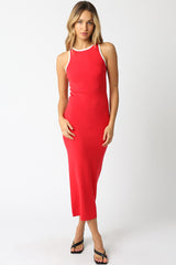 Red Knit Contrast Trim Maternity Midi Dress