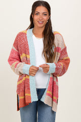 Orange Colorblock Stripe Oversized Open Maternity Cardigan