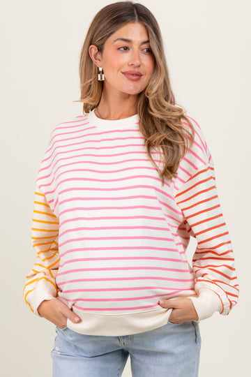 Pink Colorblock Striped Maternity Pullover