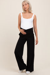 Black Crossover Waist Active Wide Leg Maternity Pant