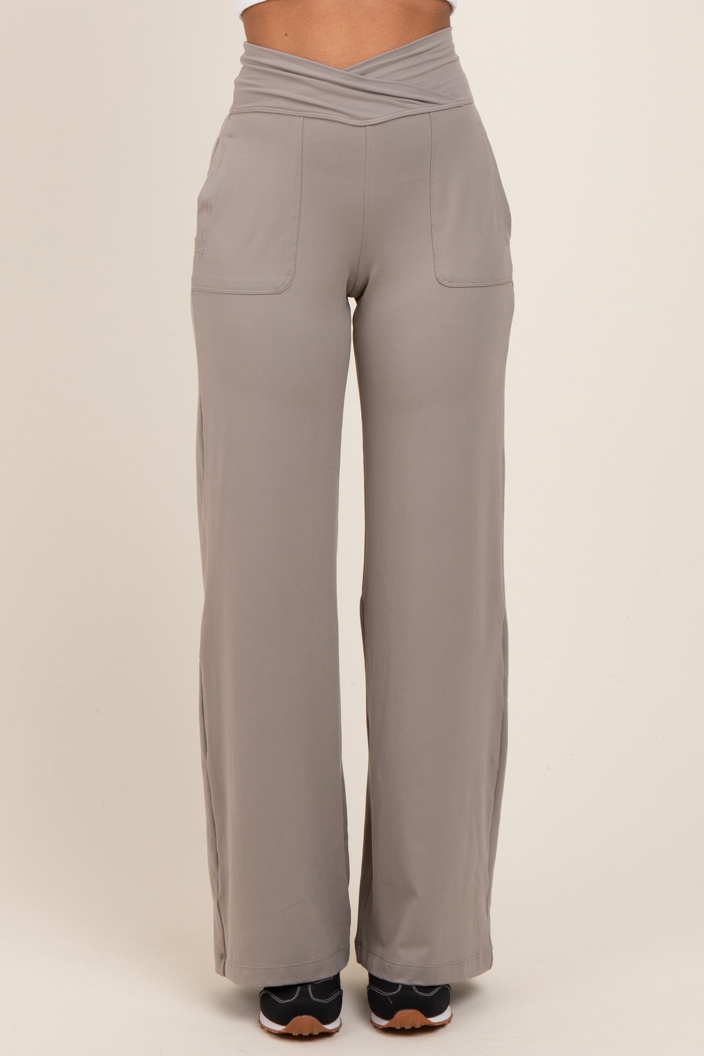 Light Taupe Crossover Waist Active Wide Leg Pant