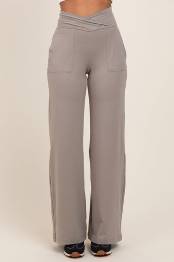Light Taupe Crossover Waist Active Wide Leg Pant