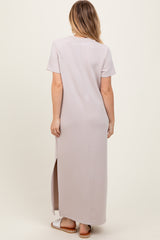 Cream Basic Side Slit Short Sleeve Midi Dress