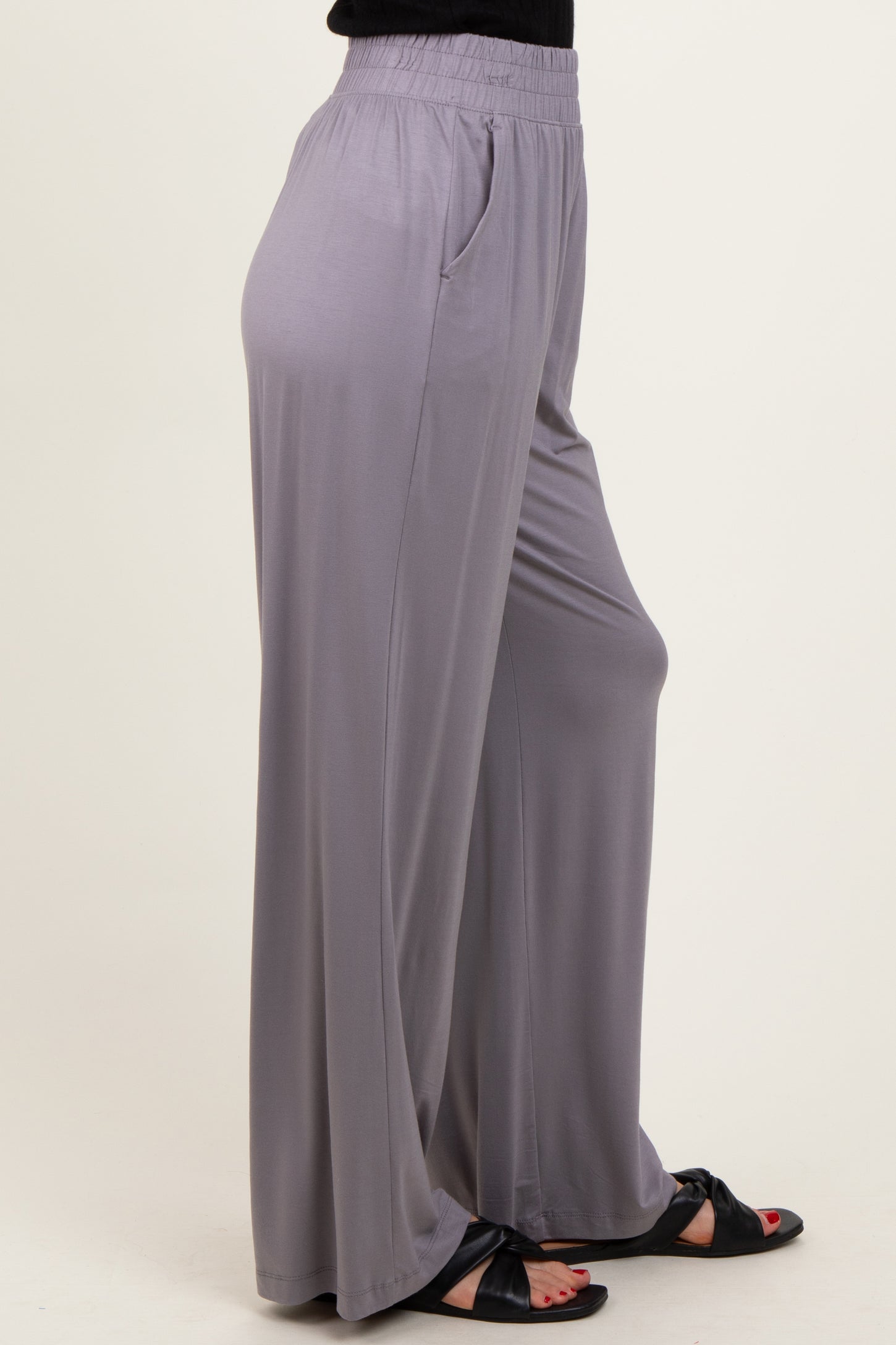 Mocha Basic Wide Leg Pocketed Pants