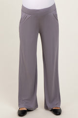 Mocha Basic Wide Leg Pocketed Maternity Pants