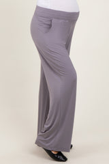 Mocha Basic Wide Leg Pocketed Maternity Pants