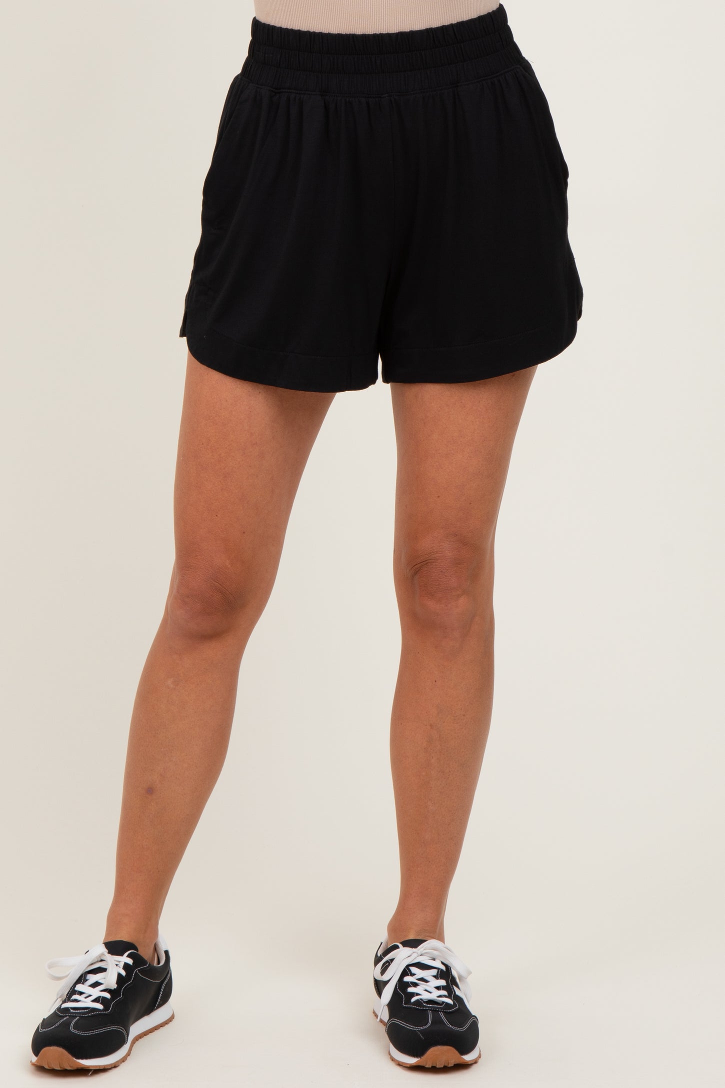 Black Basic Rounded Hem Shorts