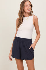 Charcoal Basic Rounded Hem Shorts