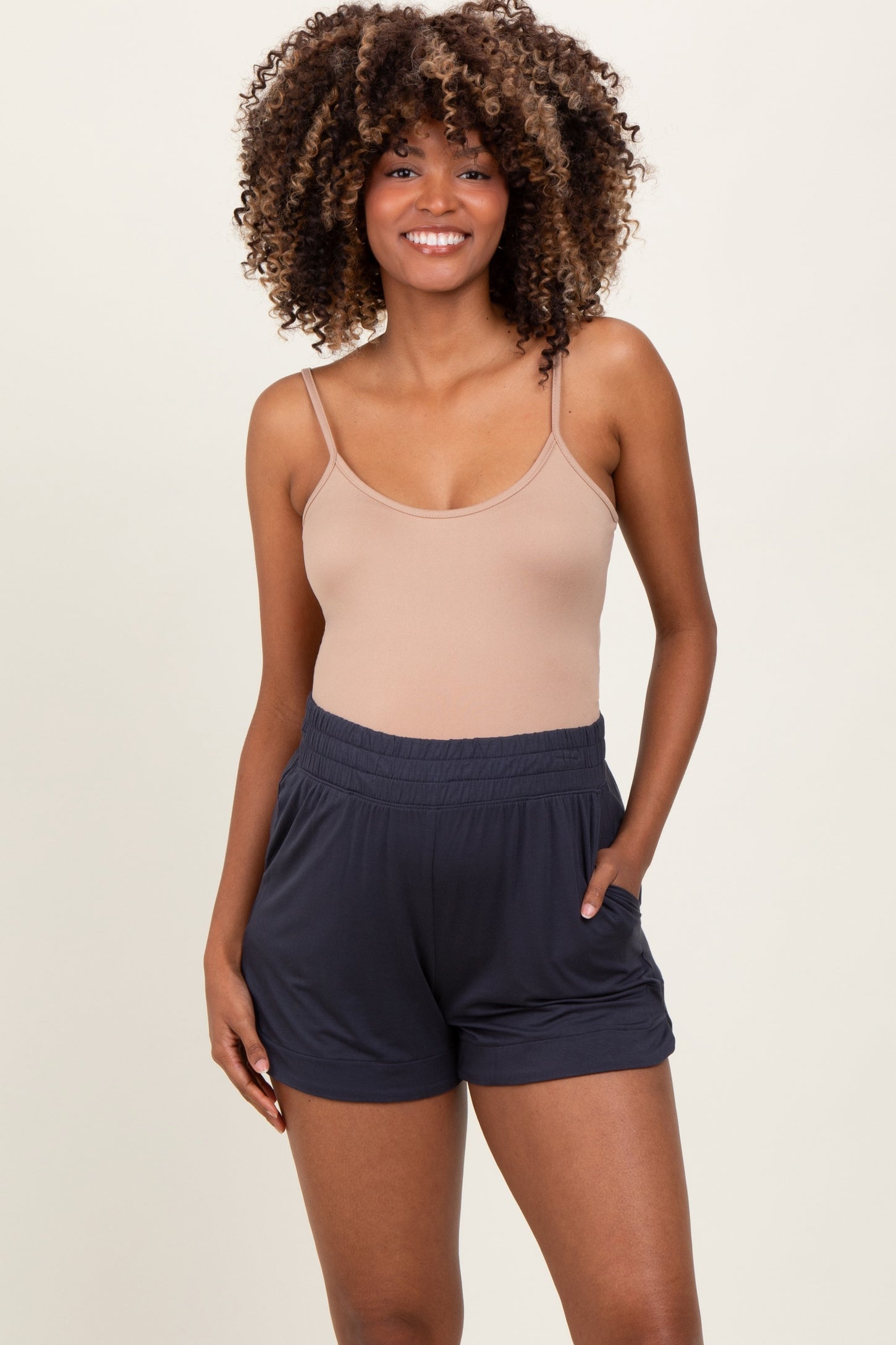 Charcoal Basic Rounded Hem Maternity Shorts