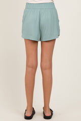 Light Olive Basic Rounded Hem Shorts