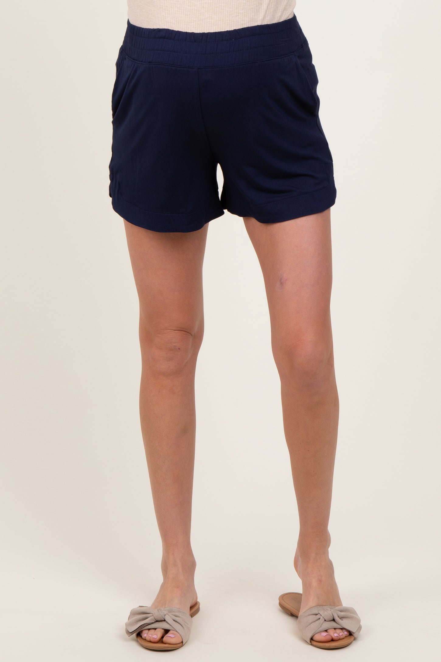 Navy Basic Rounded Hem Maternity Shorts