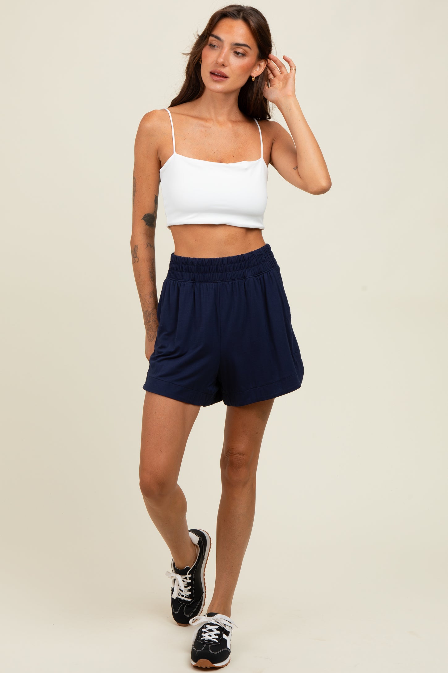 Navy Basic Rounded Hem Maternity Shorts