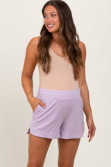 Lavender Basic Rounded Hem Maternity Shorts