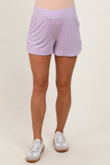 Lavender Basic Rounded Hem Maternity Shorts