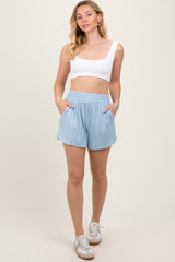 Light Blue Basic Rounded Hem Shorts