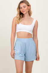 Light Blue Basic Rounded Hem Maternity Shorts