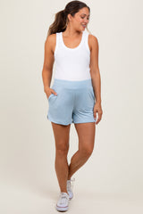 Light Blue Basic Rounded Hem Maternity Shorts