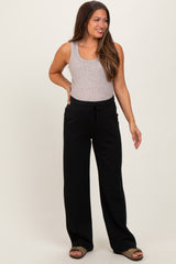 Black Straight Leg Drawstring Maternity Sweatpants