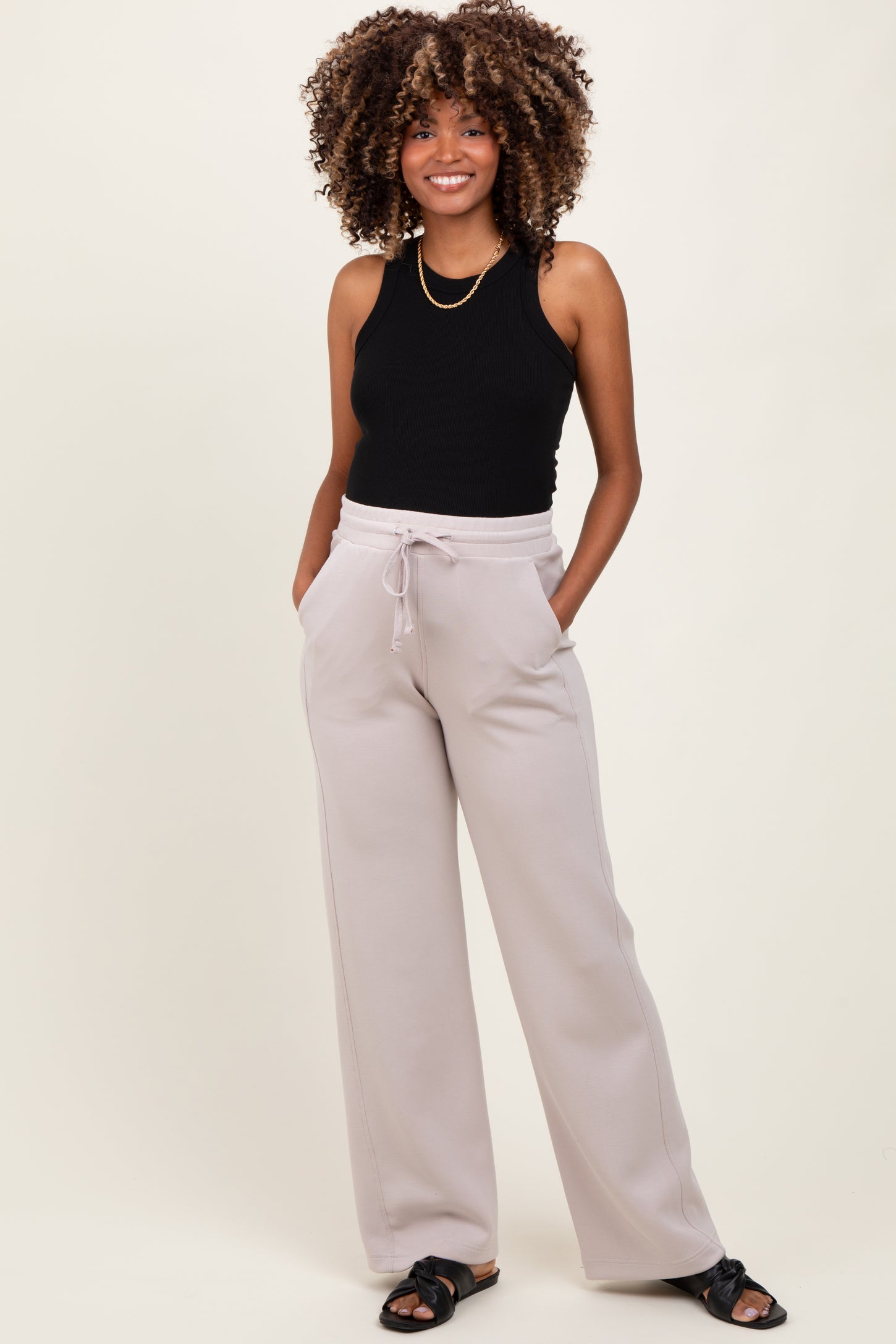 Cream Straight Leg Drawstring Maternity Sweatpants