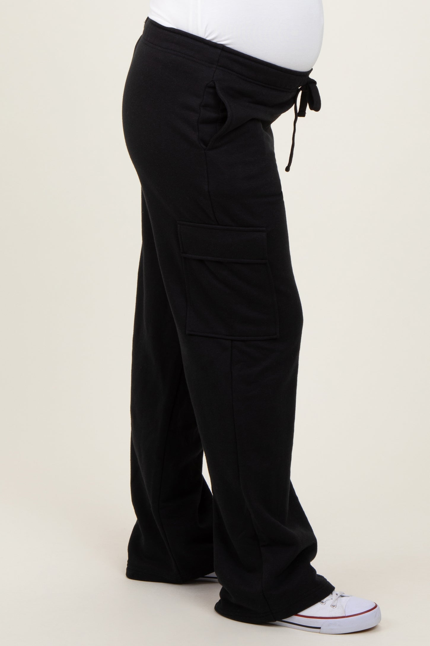 Black Cargo Pocket Straight Leg Maternity Sweatpants
