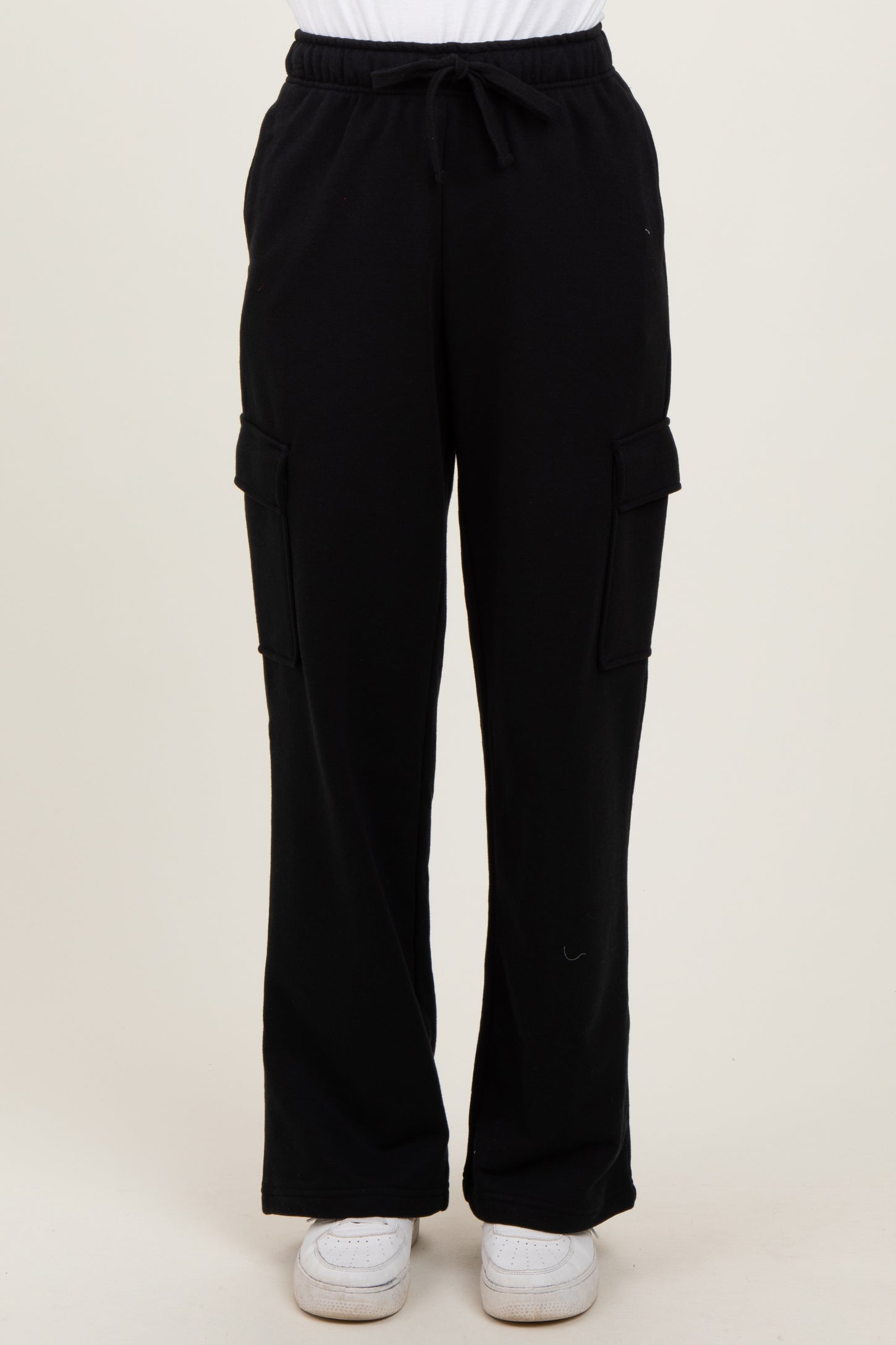 Black Cargo Pocket Straight Leg Sweatpants