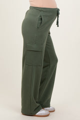 Olive Cargo Pocket Straight Leg Maternity Sweatpants