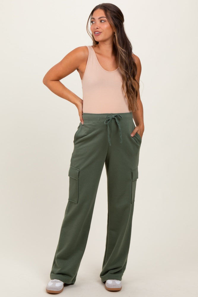 Olive Cargo Pocket Straight Leg Maternity Sweatpants