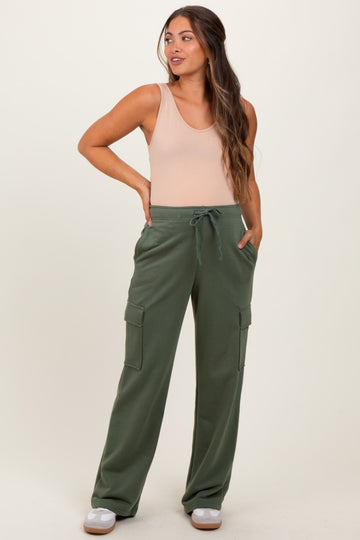 Olive Cargo Pocket Straight Leg Maternity Sweatpants