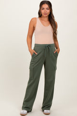 Olive Cargo Pocket Straight Leg Maternity Sweatpants