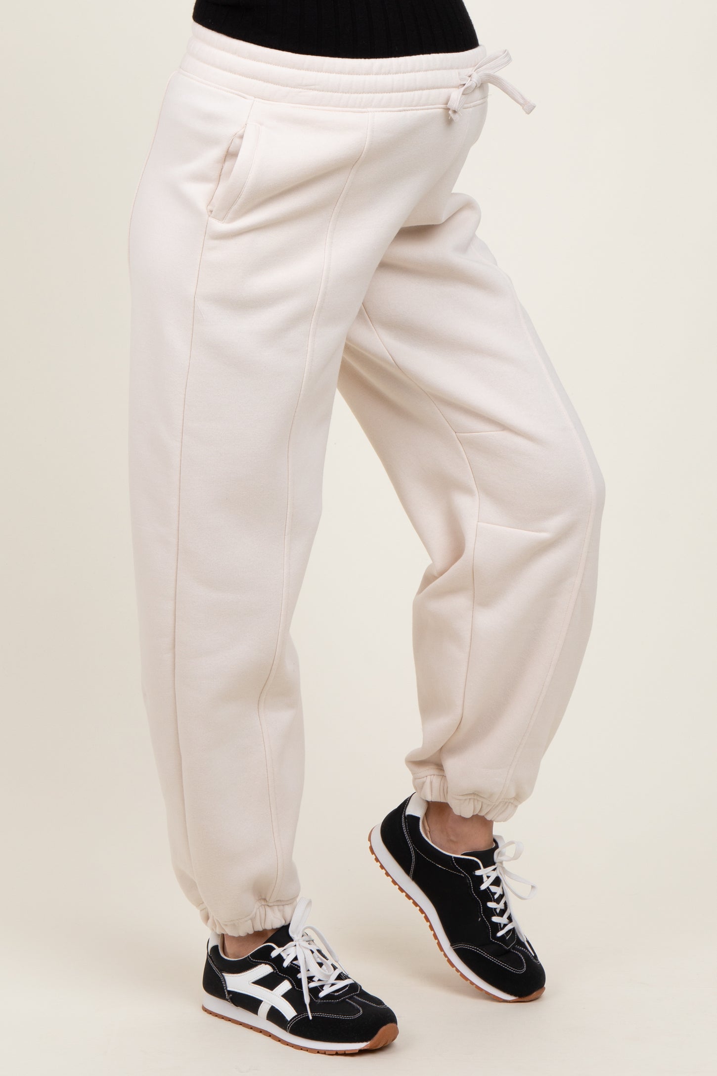 Cream Drawstring Relaxed Fit Maternity Sweatpants