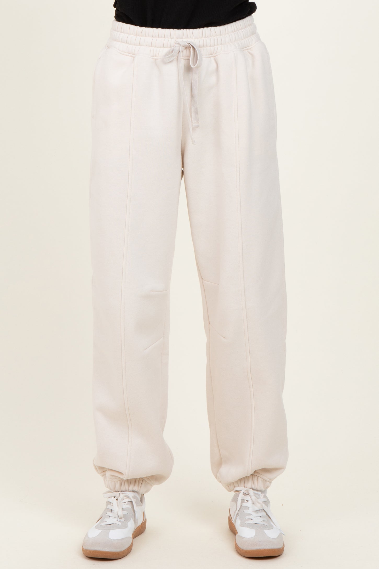 Cream Drawstring Relaxed Fit Sweatpants