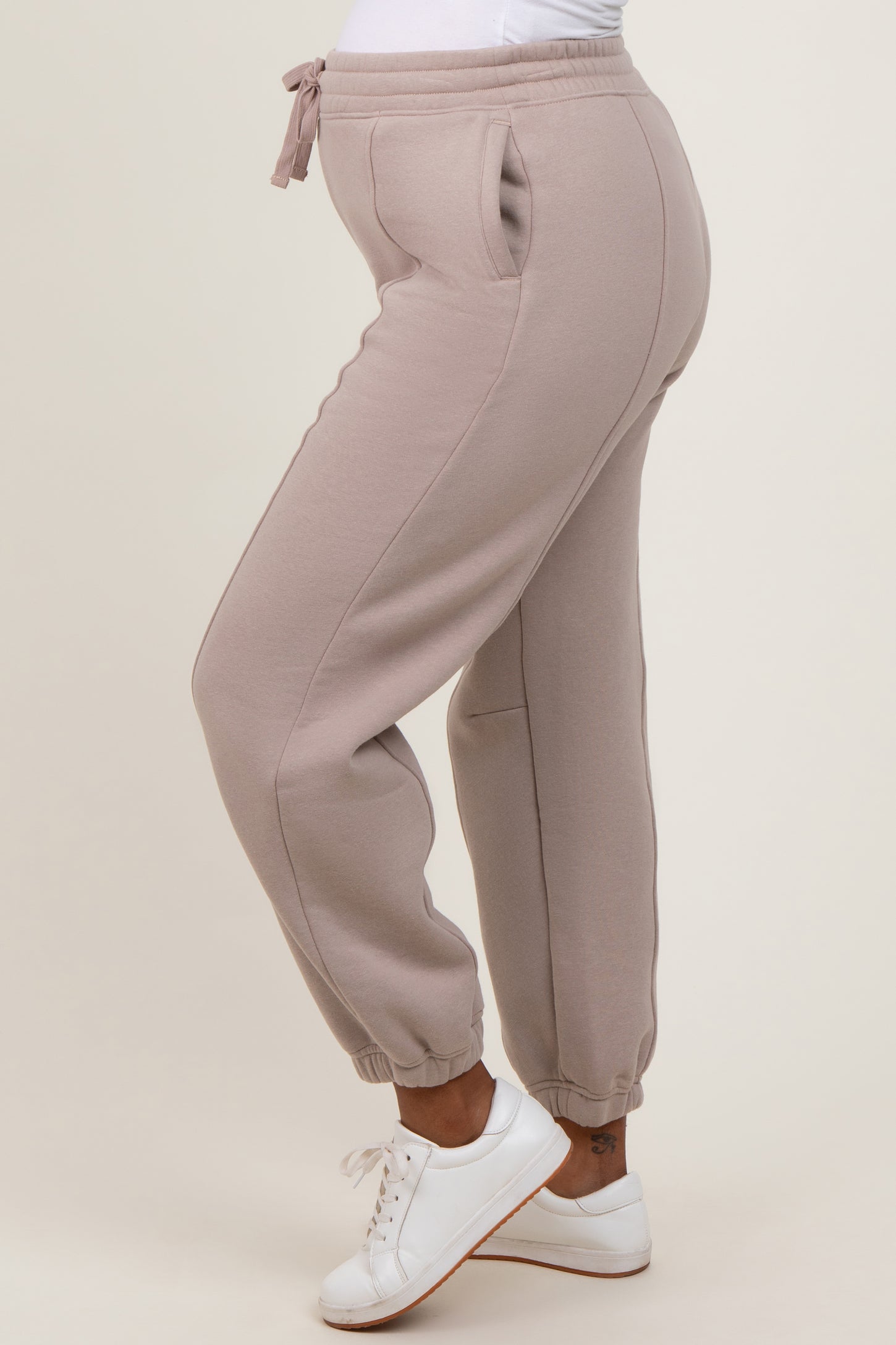 Light Mocha Drawstring Relaxed Fit Maternity Sweatpants
